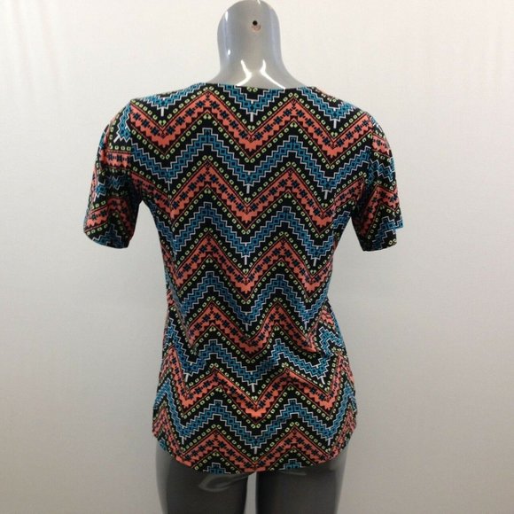 Forget Me Not Women's Short Sleeve Top Size Medium Multicoloured Zig Zag Pattern - Picture 3 of 5